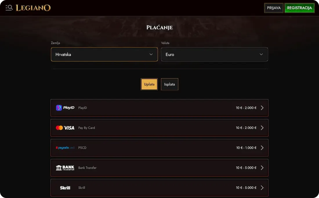 legiano casino uplate