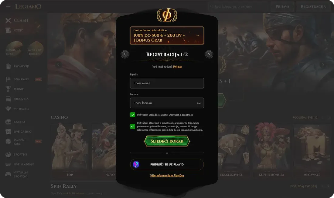 legiano casino registracija